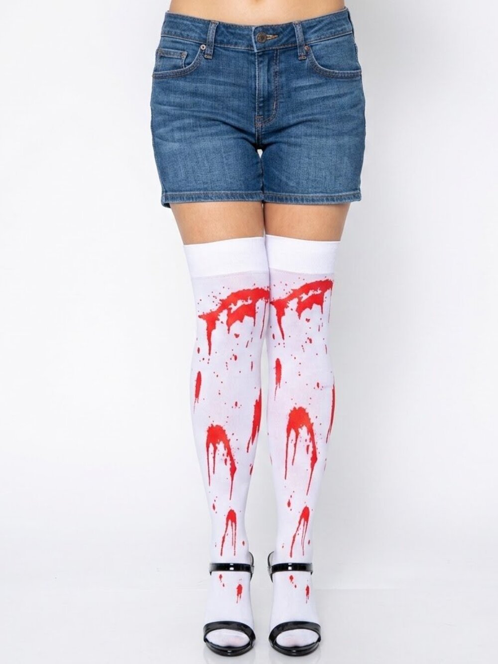 Bloody Zombie Thigh High Stockings White Red Blood Splatter Halloween NWT